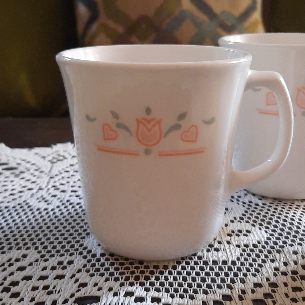 Vintage Corning Ware coffee cups tulips and heart